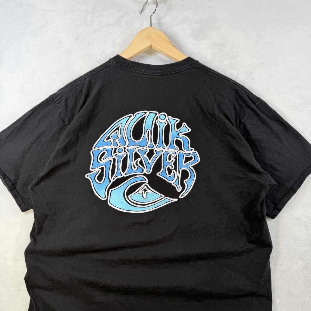Quiksilver T Shirt Black Double Sided Logo Graphic Mens Size Large